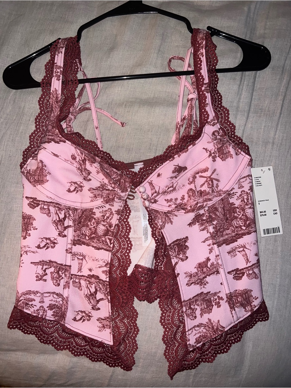 Women’s Pink Toile Lace Trim Bustier Top